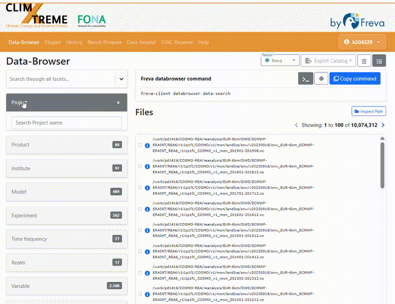 Freva DataBrowser web interface